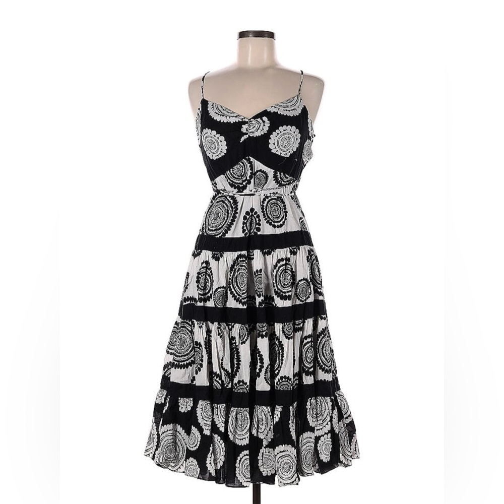 BCBGMAXAZRIA Black Midi Paisley Print Boho Dress